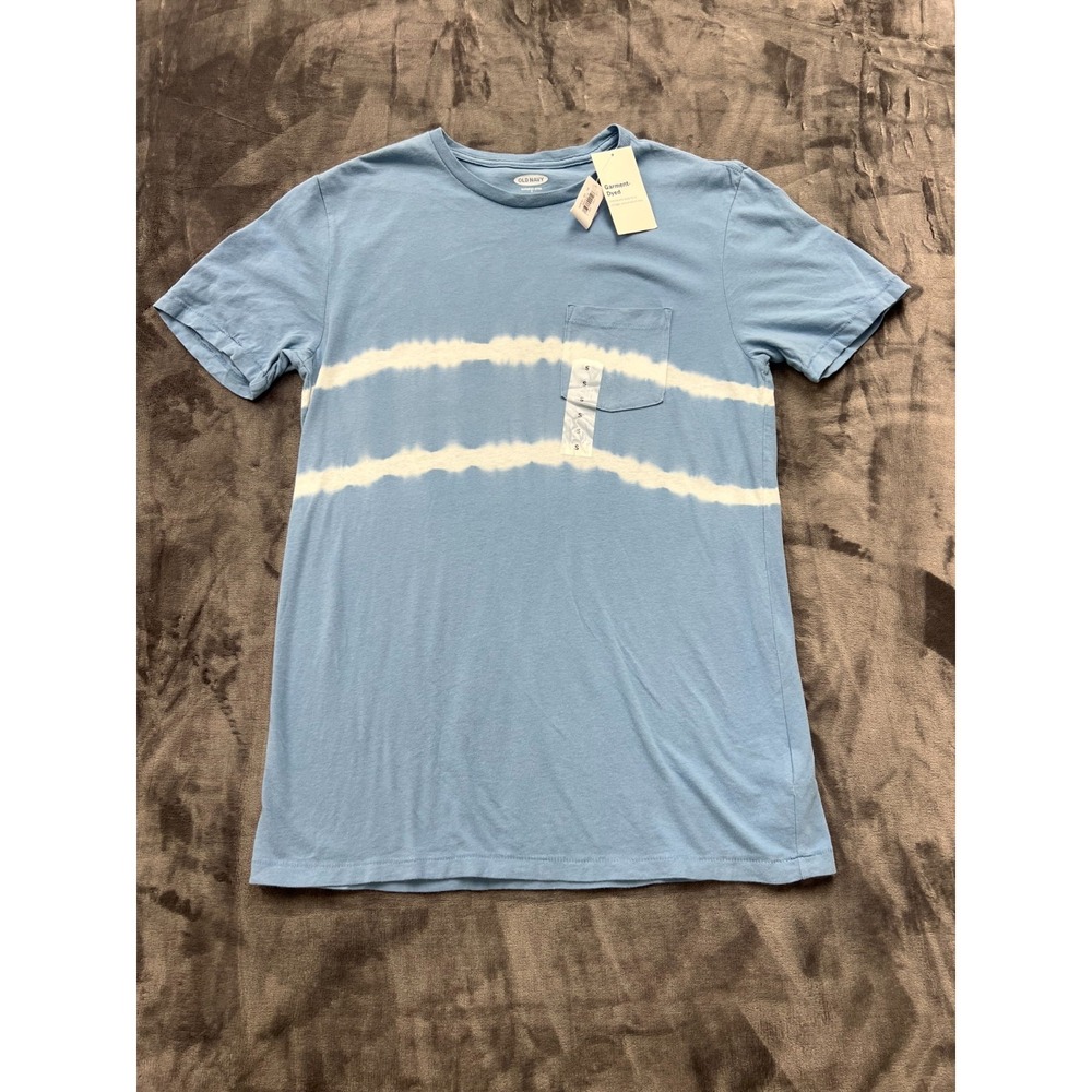 Old Navy T Shirt Mens Small Blue White Tie‎ Dye Stripe Cotton Pocket Crew Neck